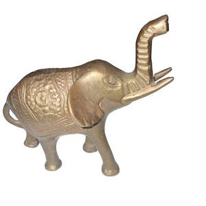 Vintage Brass Elephant Figurine India Lucky Trunk Up Tusk Small 3"